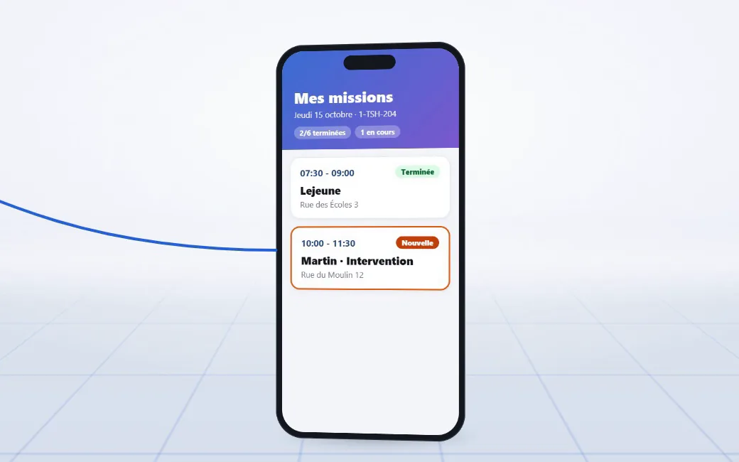 L'application terrain : la nouvelle mission apparaît dans la liste du jour